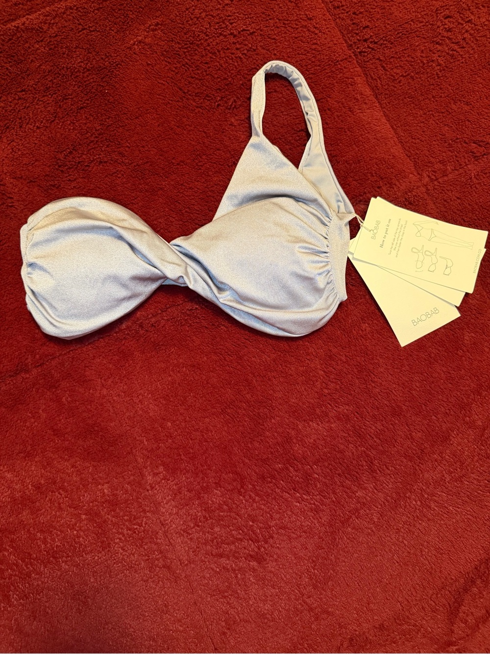 BAOBAB Ola Twist Front Asymmetric One Shoulder Bikini Top Silver Metallic S NWT
